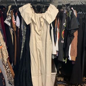 Cream short sleeve jumpsuit